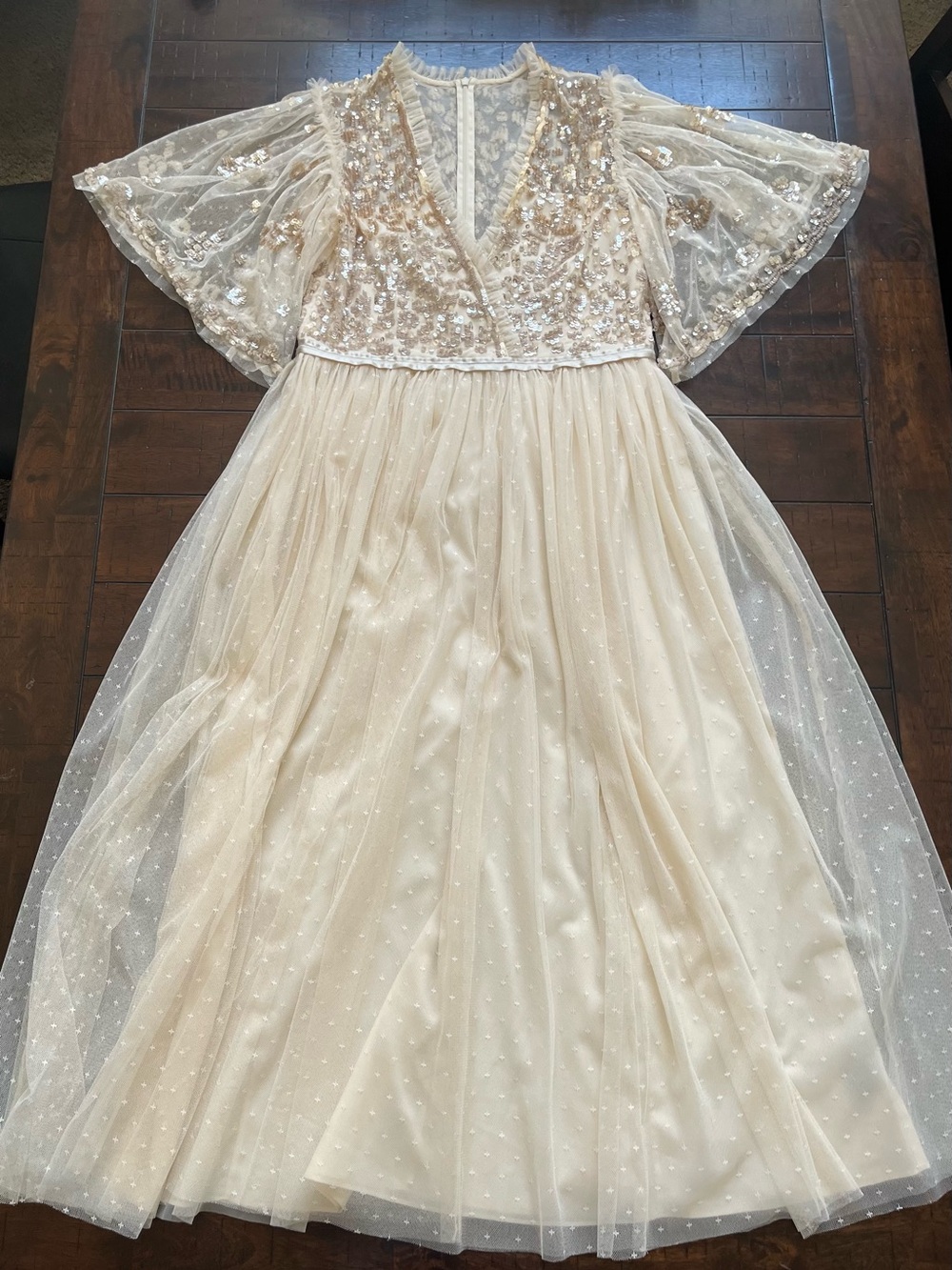 Needle & Thread Anthropologie BHLDN Patchwork  Midi Dress Champagne 10 - Picture 4 of 6